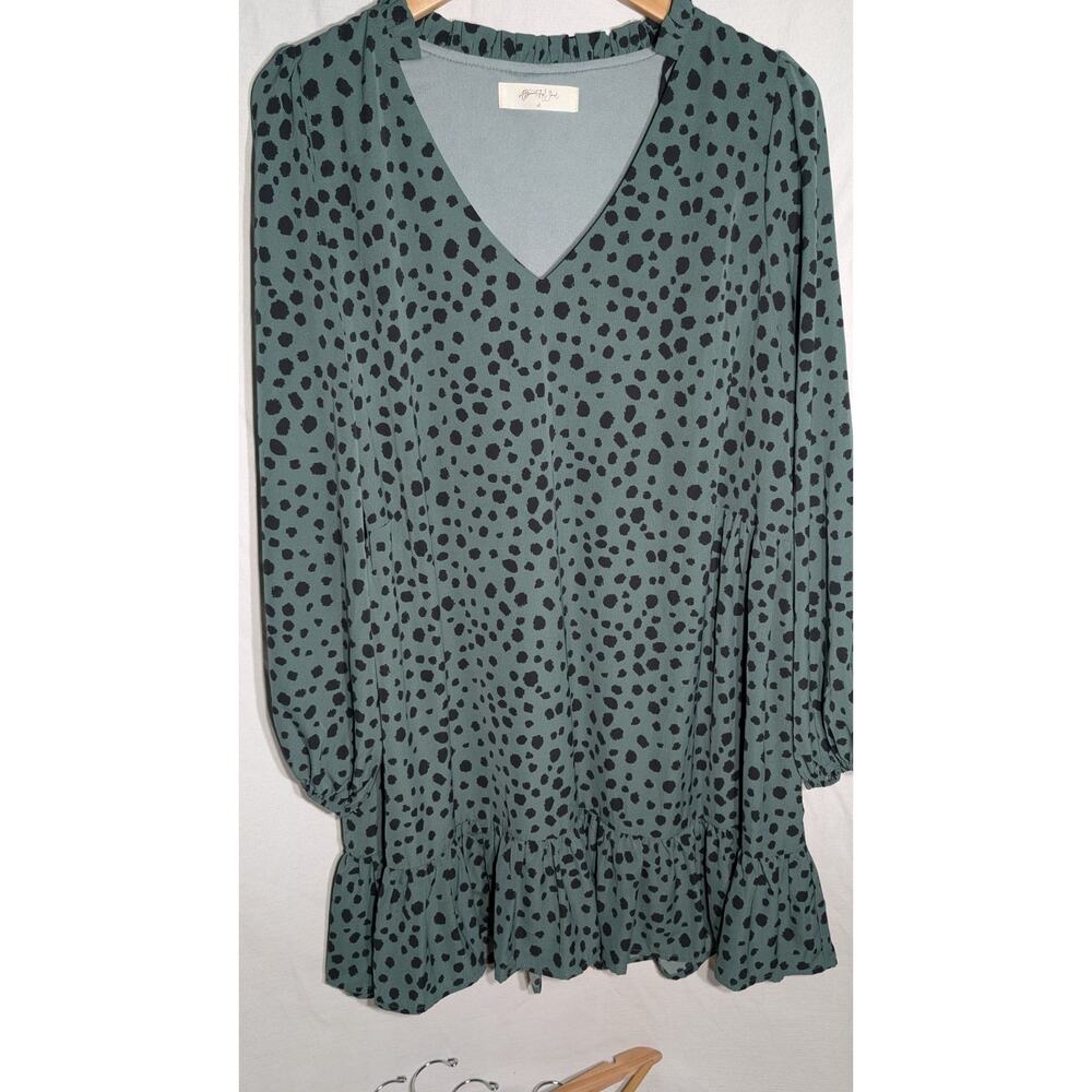 A Beautiful Soul Womens Spotted Animal Print Dress Sz 1X 14-16 green Loose Flowy